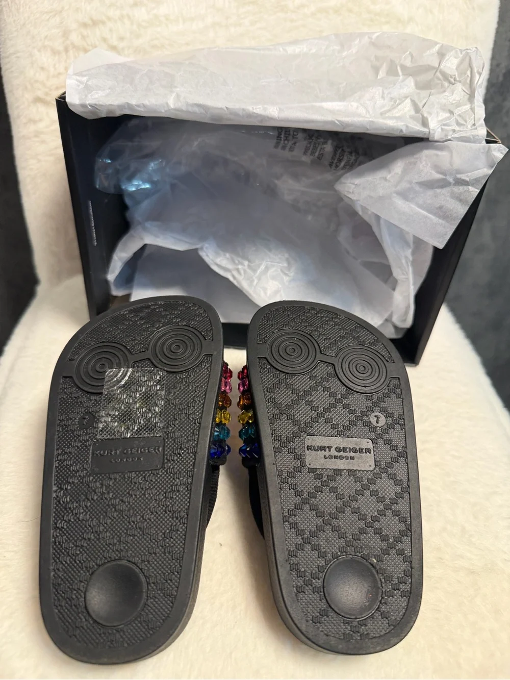 Black Slide Sandals with Multicolor Gem Accents - Women